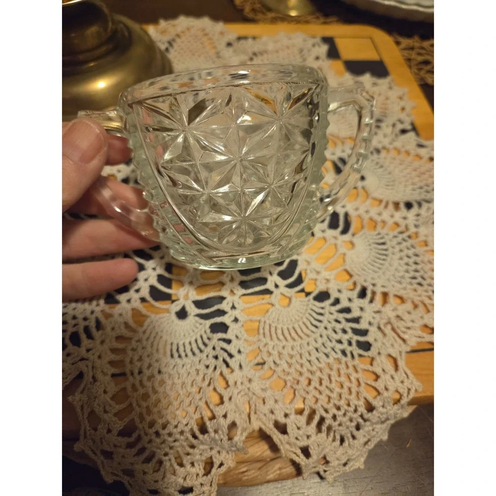 Anchor Hocking Stars & Bars clear glass open sugar bowl